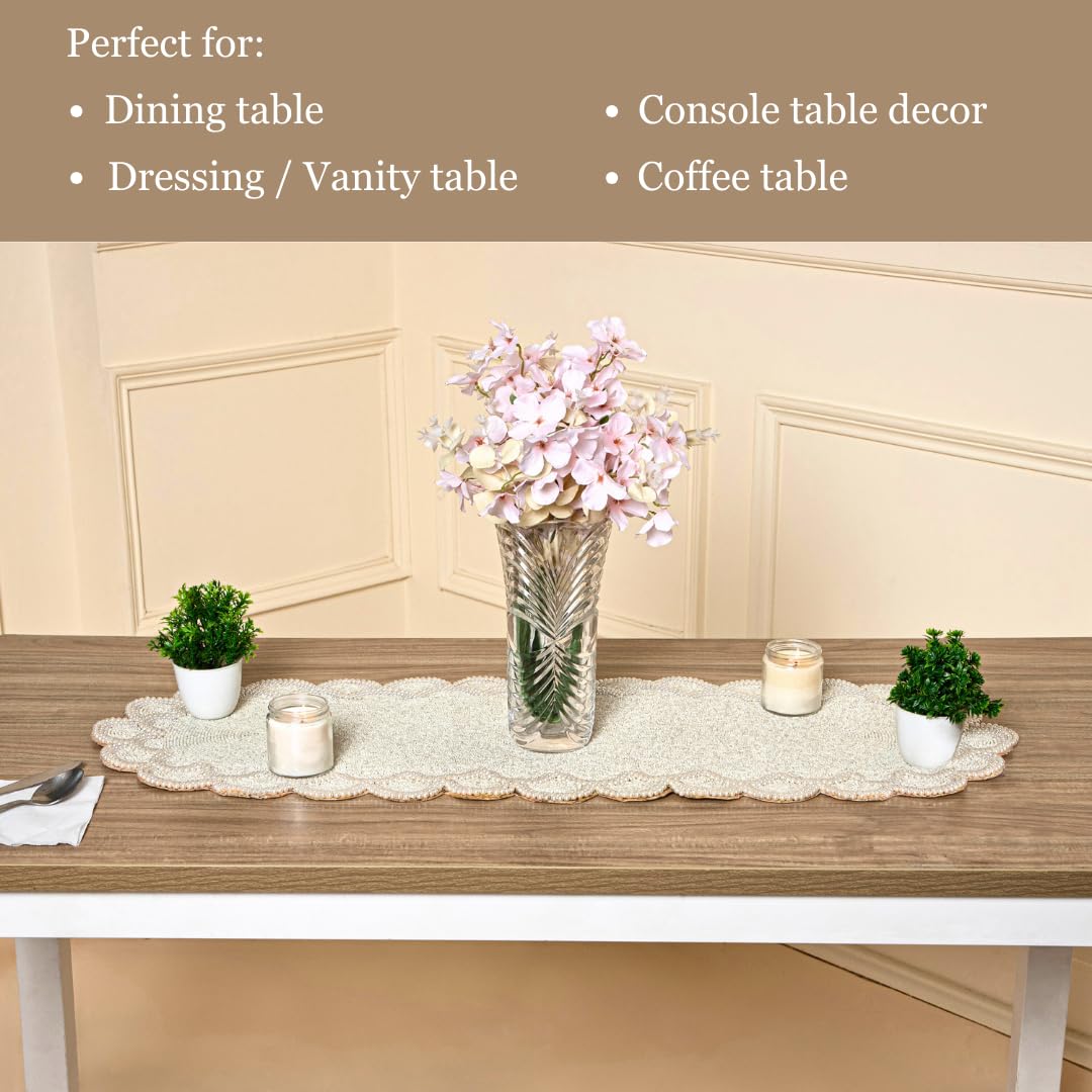 Pearl & Glass Beaded Table Runner, Ivory