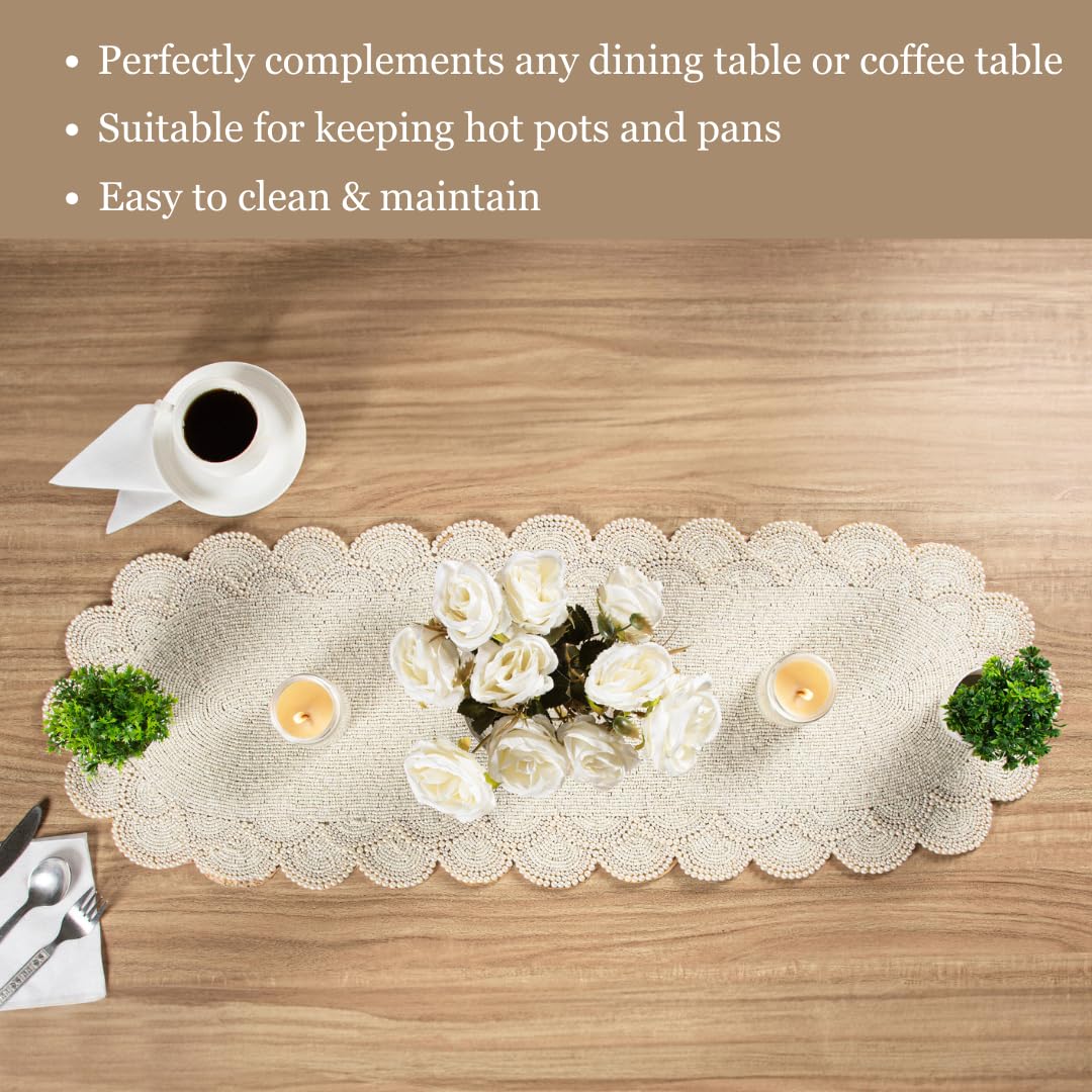 Pearl & Glass Beaded Table Runner, Ivory