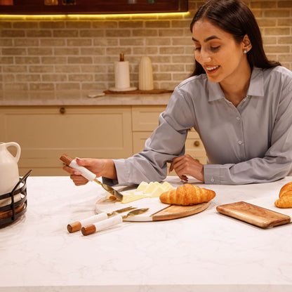 Marble & Acacia wood Charcuterie Board with Cutlery