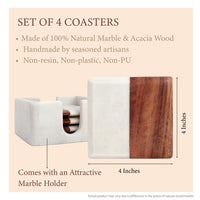 Marble & Acacia Wood Square Coasters with Holder, Set of 4 — thumbnail