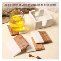 Marble & Acacia Wood Square Coasters with Holder, Set of 4 — thumbnail