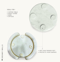 White Marble Round Coasters with Holder, Gold Brass Rim, Set of 4 — thumbnail