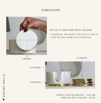 White Marble Round Coasters with Holder, Gold Brass Rim, Set of 4 — thumbnail