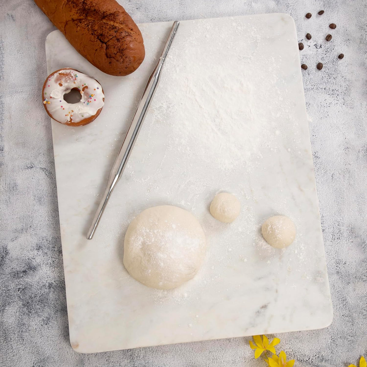 Large White Marble Pastry Board with Handles