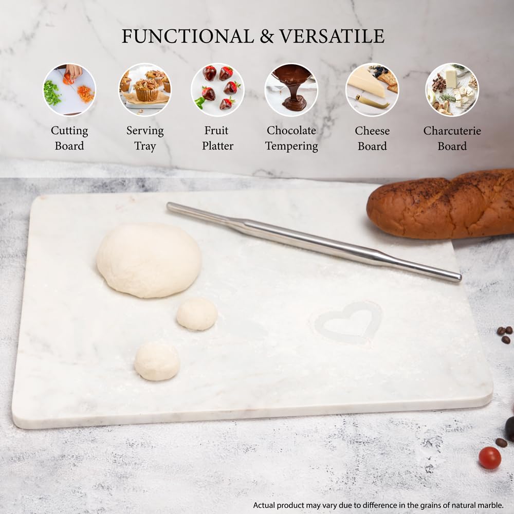 Large White Marble Pastry Board with Handles