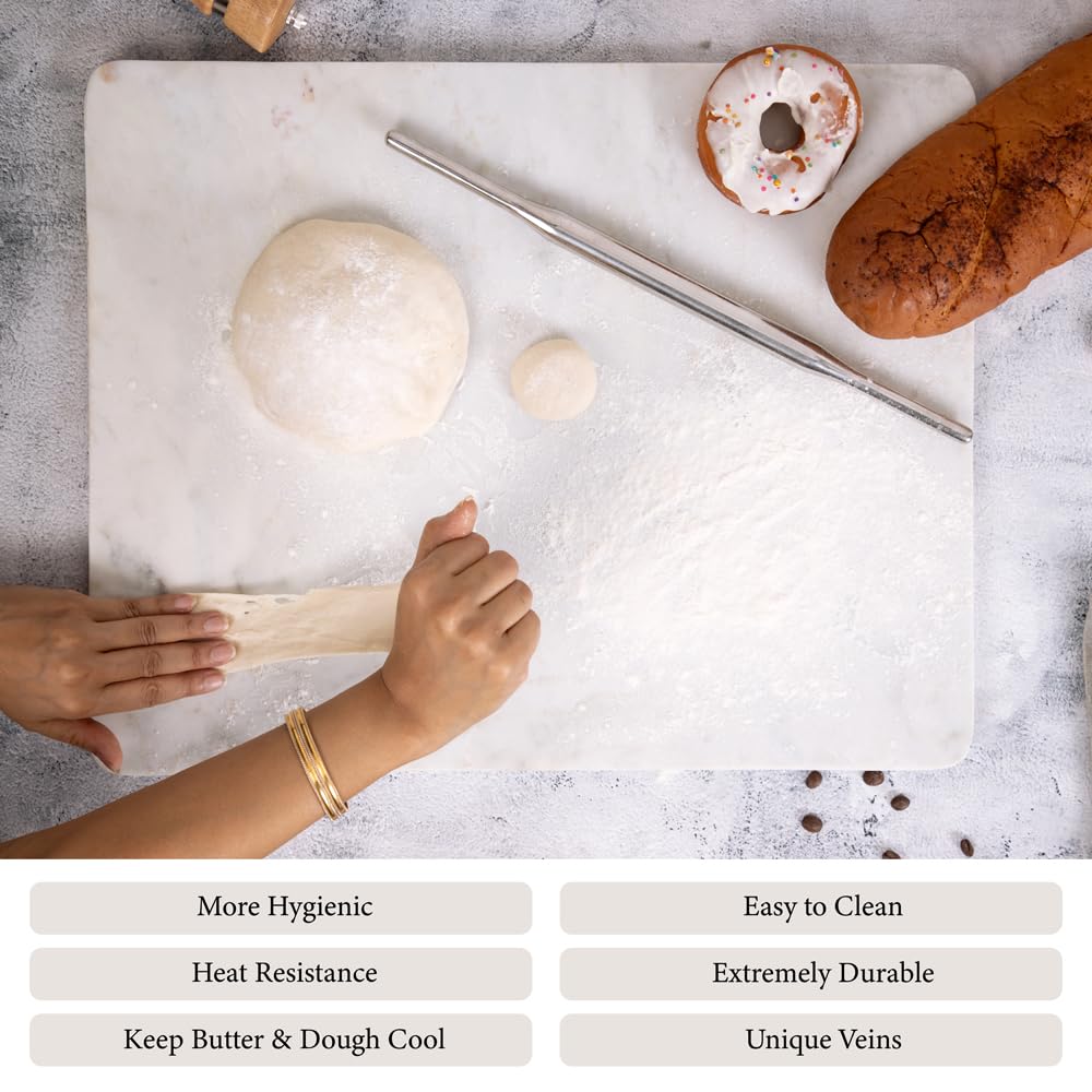 Large White Marble Pastry Board with Handles