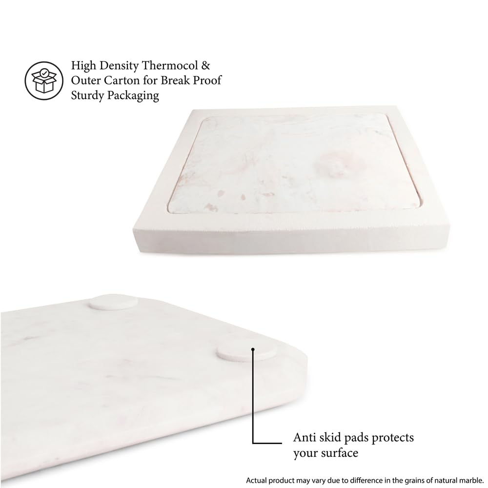 Large White Marble Pastry Board with Handles