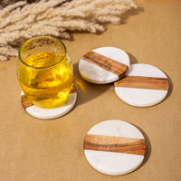 Marble-Acacia Wood Round Coasters — thumbnail