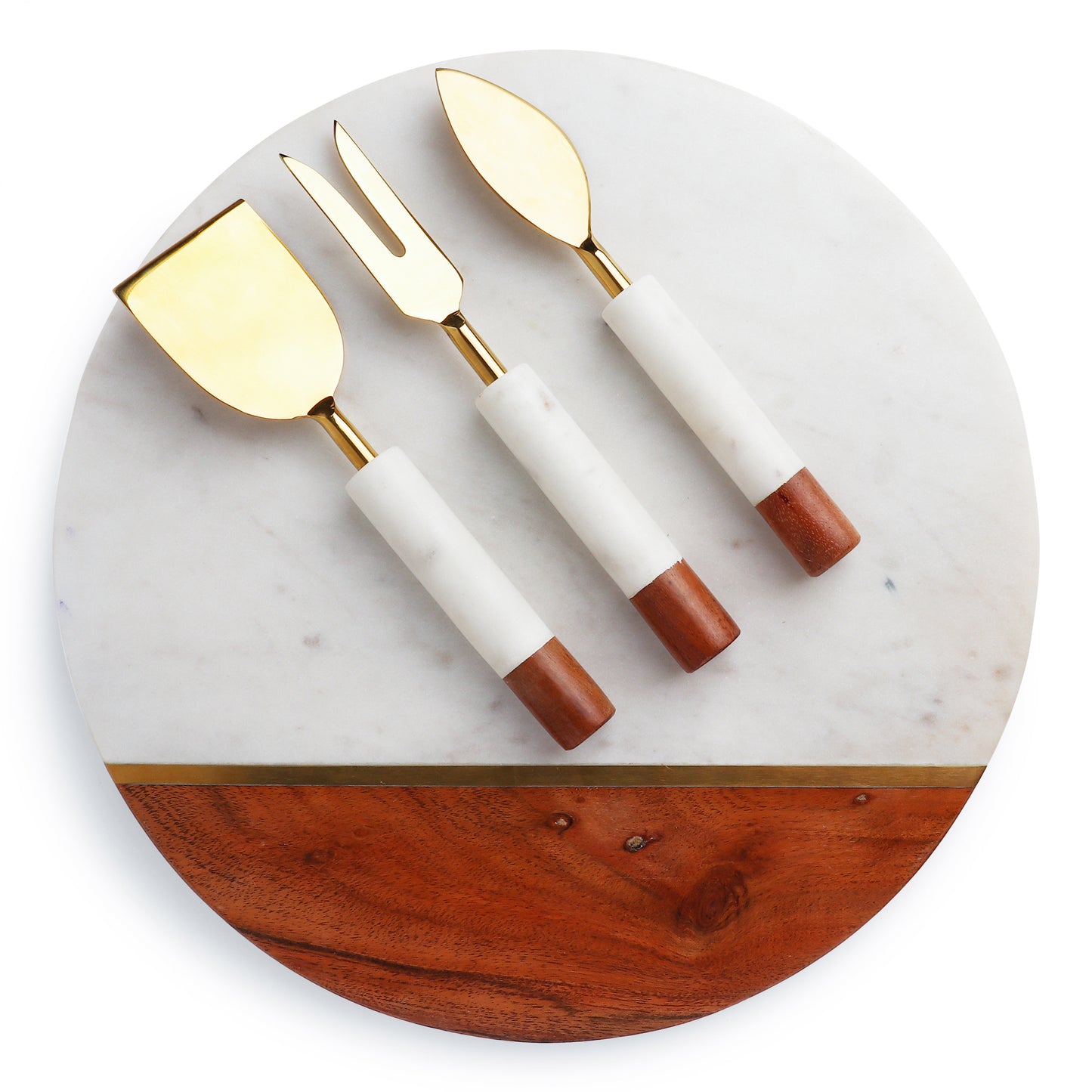 Marble & Acacia wood Charcuterie Board with Cutlery