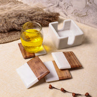 Marble-Acacia Wood Square Coasters — thumbnail