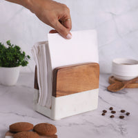 Marble & Acacia Wood Napkin Holder — thumbnail