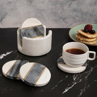 White & Black Marble Coasters with Brass Inlay — thumbnail
