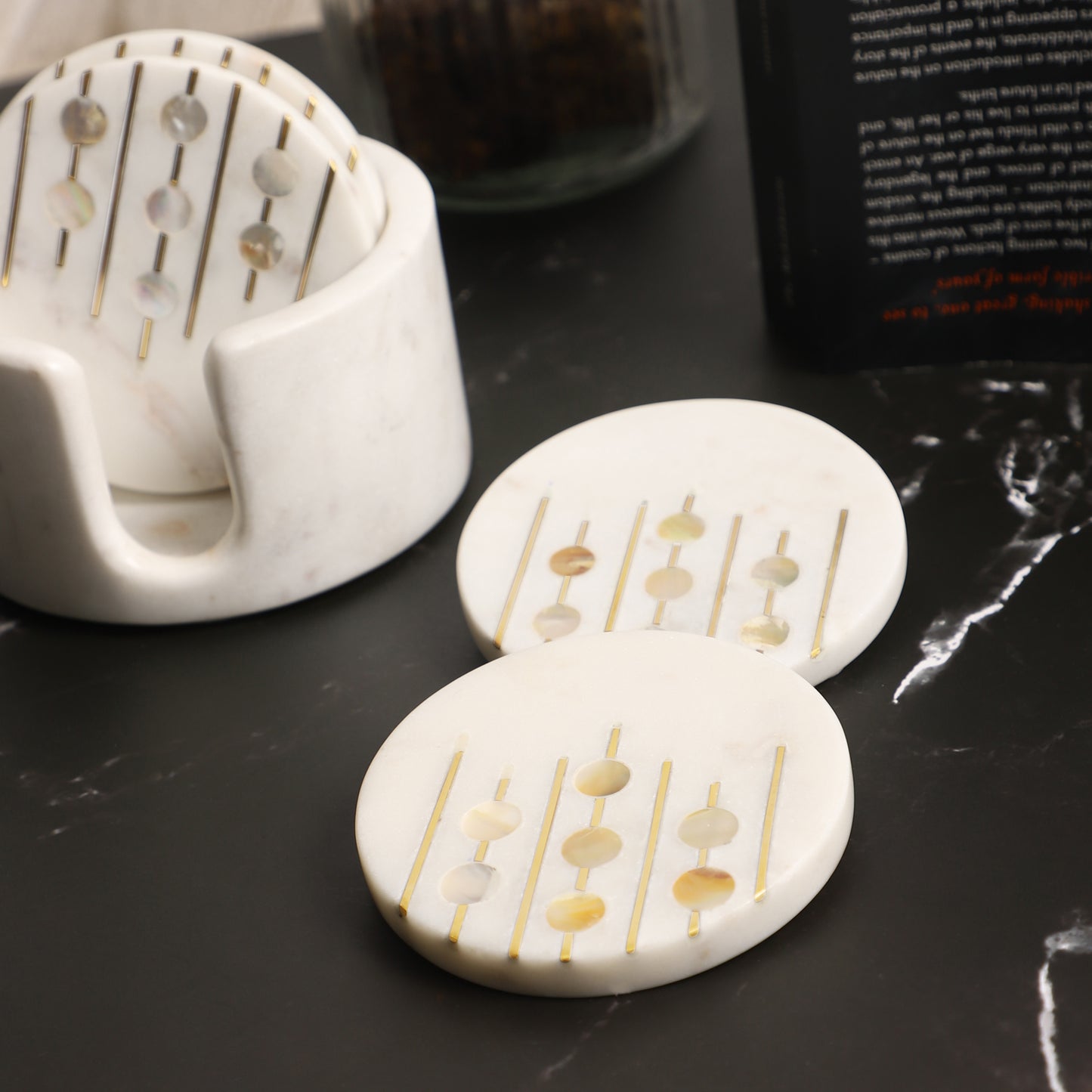 Marble & Mother-of-Pearl Coasters with Brass Inlay