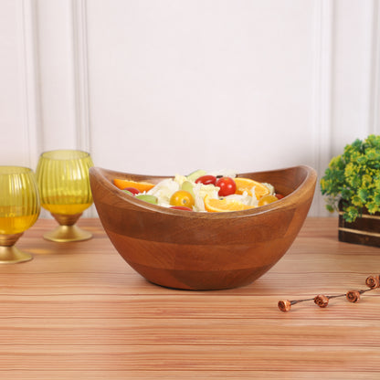 Wooden Boat Salad Bowl with Serving Spoons