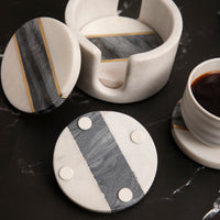 White & Black Marble Coasters with Brass Inlay — thumbnail