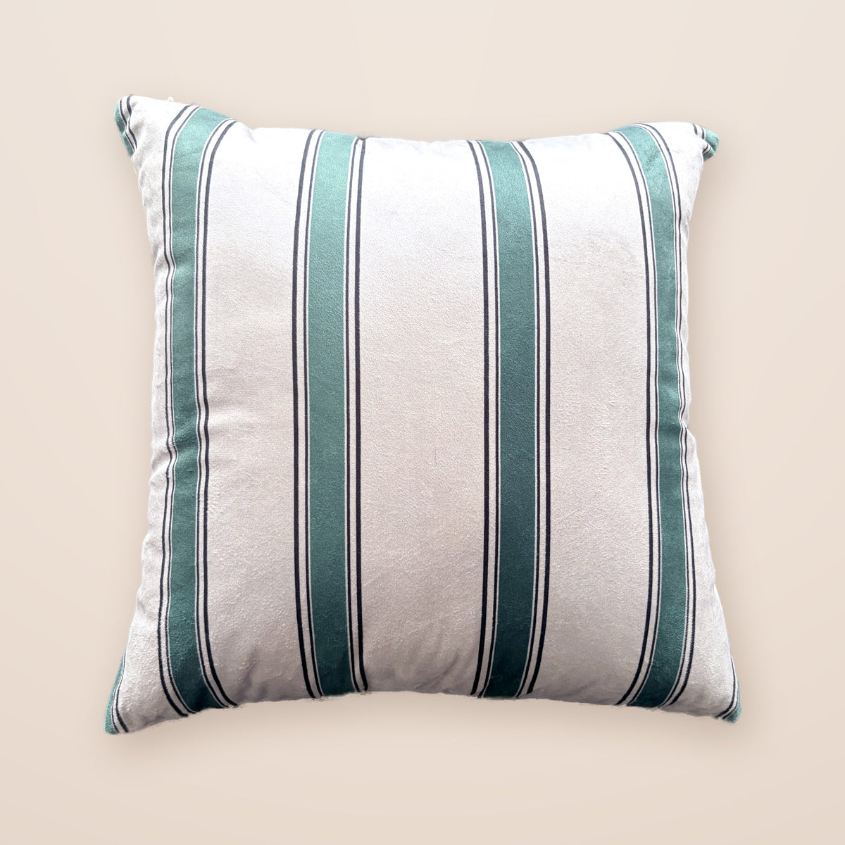 HARIT Square Cushion, Velvet Stripe, 18 x 18 Inch, Green, Printed Stripes