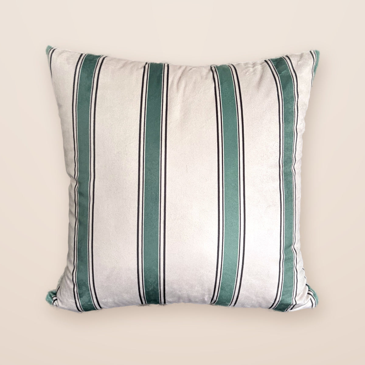 HARIT Square Cushion, Velvet Stripe, 18 x 18 Inch, Green, Printed Stripes