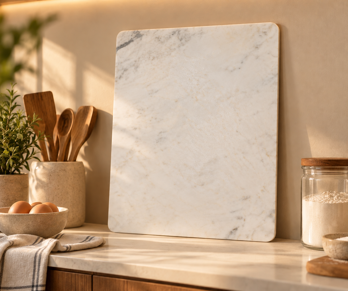 Large White Marble Pastry Board with Handles