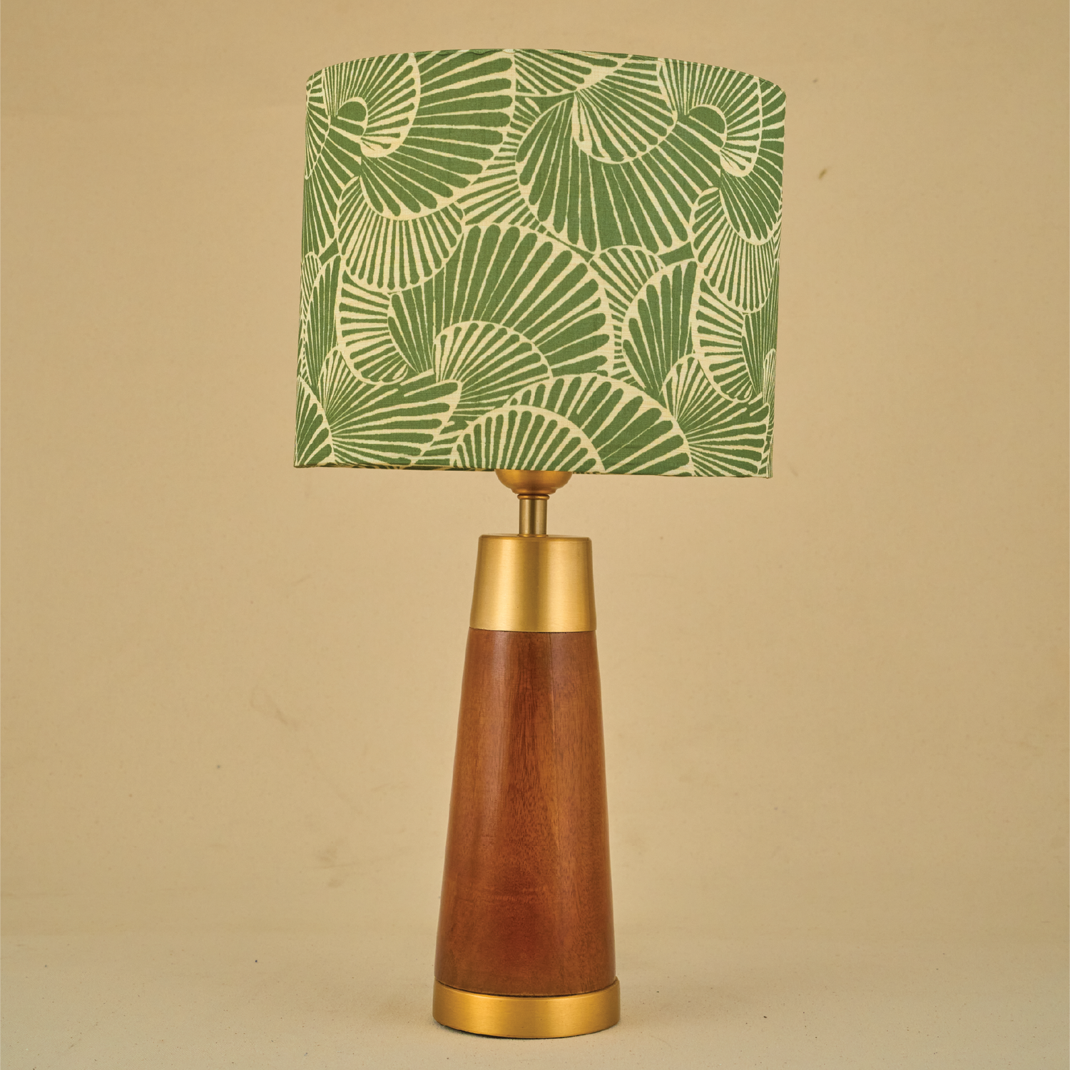 Mango Wood Table Lamp, Lily Leaves Mango Silk Shade - RIO Collection