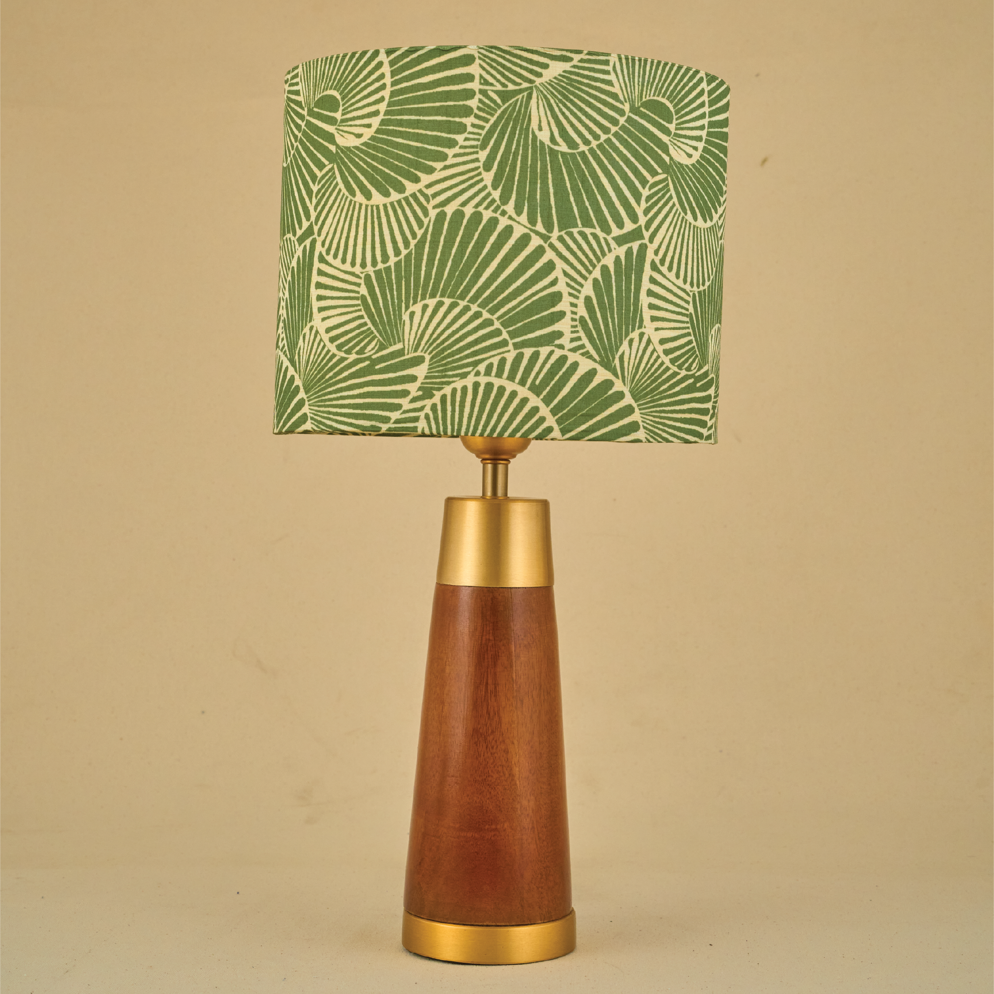 Mango Wood Table Lamp, Lily Leaves Mango Silk Shade - RIO Collection