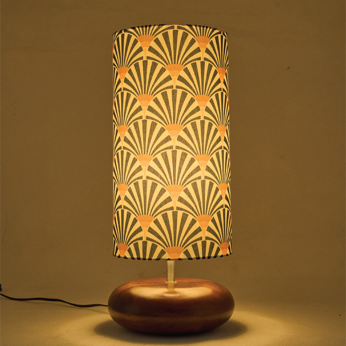 Mango Wood Table Lamp, Orange Zebra Fabric Shade - RIO Collection