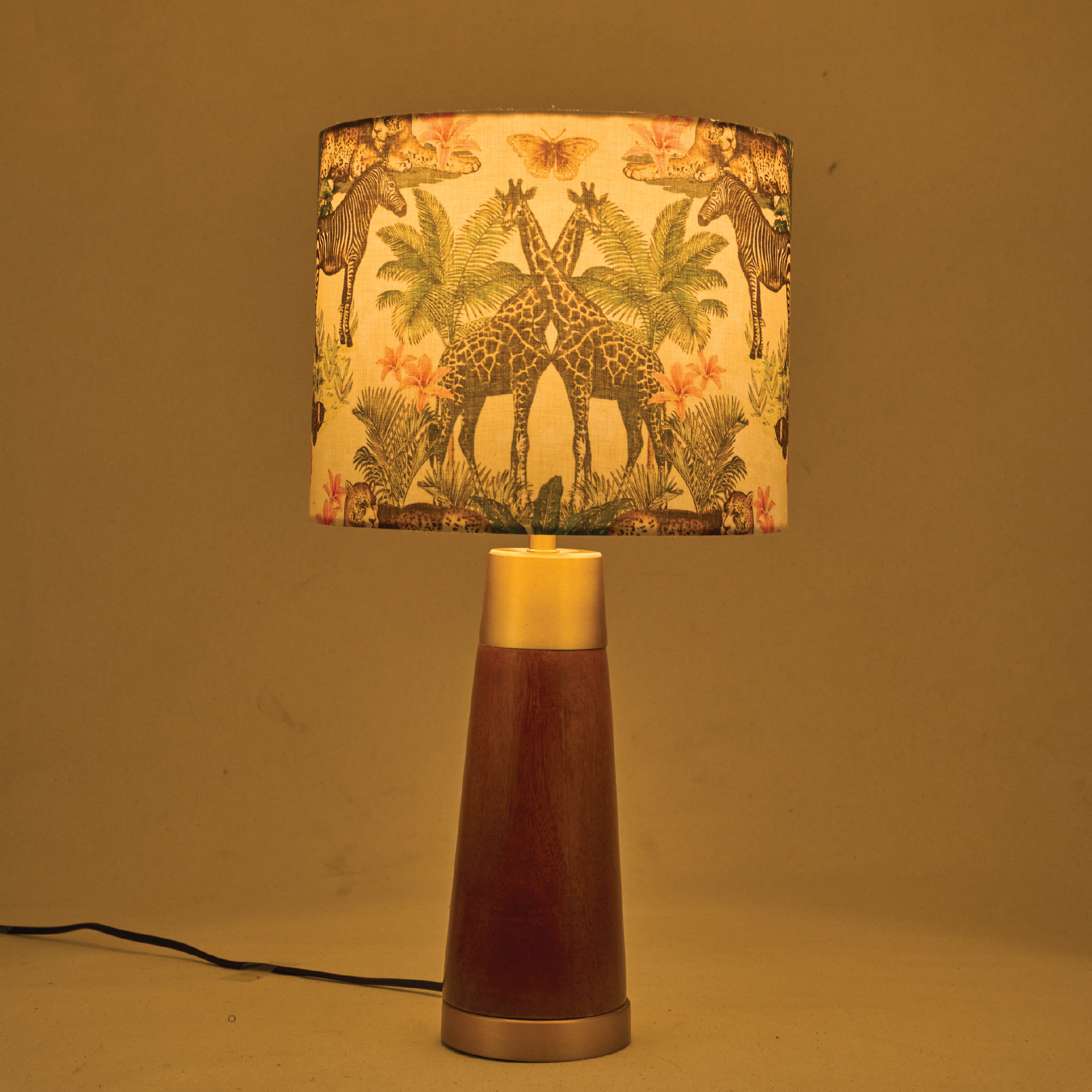 Mango Wood Table Lamp, Jungle Tales Shade - RIO Collection