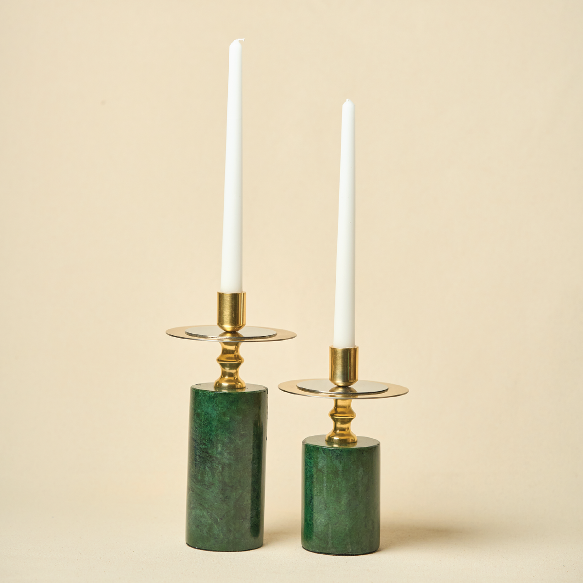 Green Marble Candle Stands, Set of 2