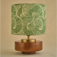 Mango Wood Table Lamp, Lily Leaves Mango Silk Shade - RIO Collection — thumbnail