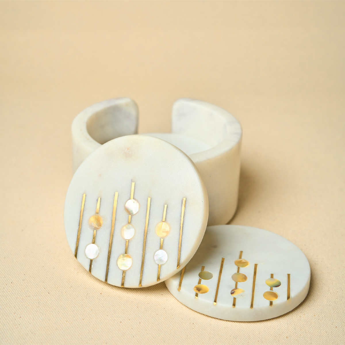 Marble & Mother-of-Pearl Coasters with Brass Inlay