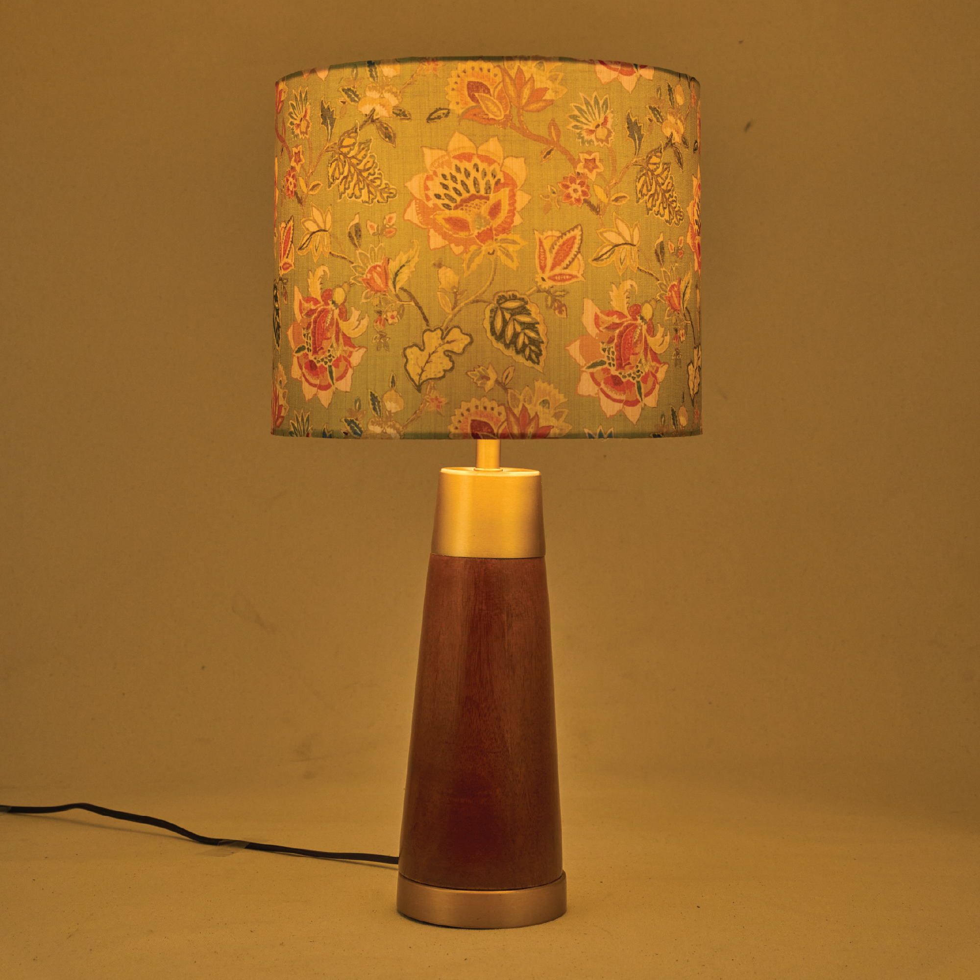 Mango Wood Table Lamp, Persian Flowers Mango Silk Shade - RIO Collection