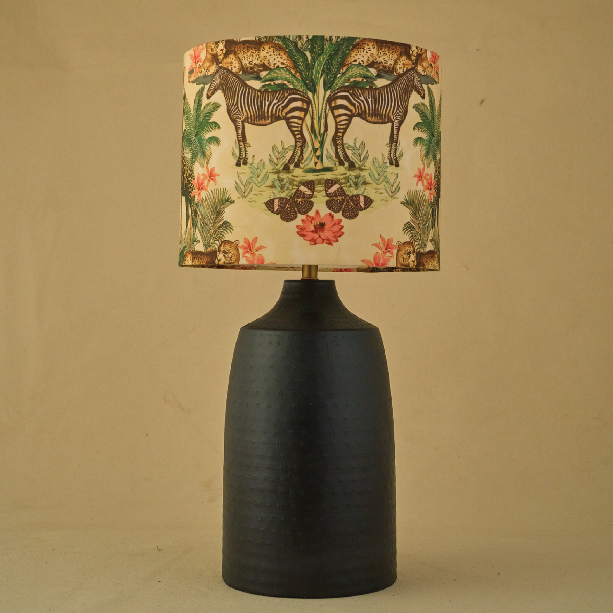 Black Metal Table Lamp, Jungle Tales Shade - RIO Collection