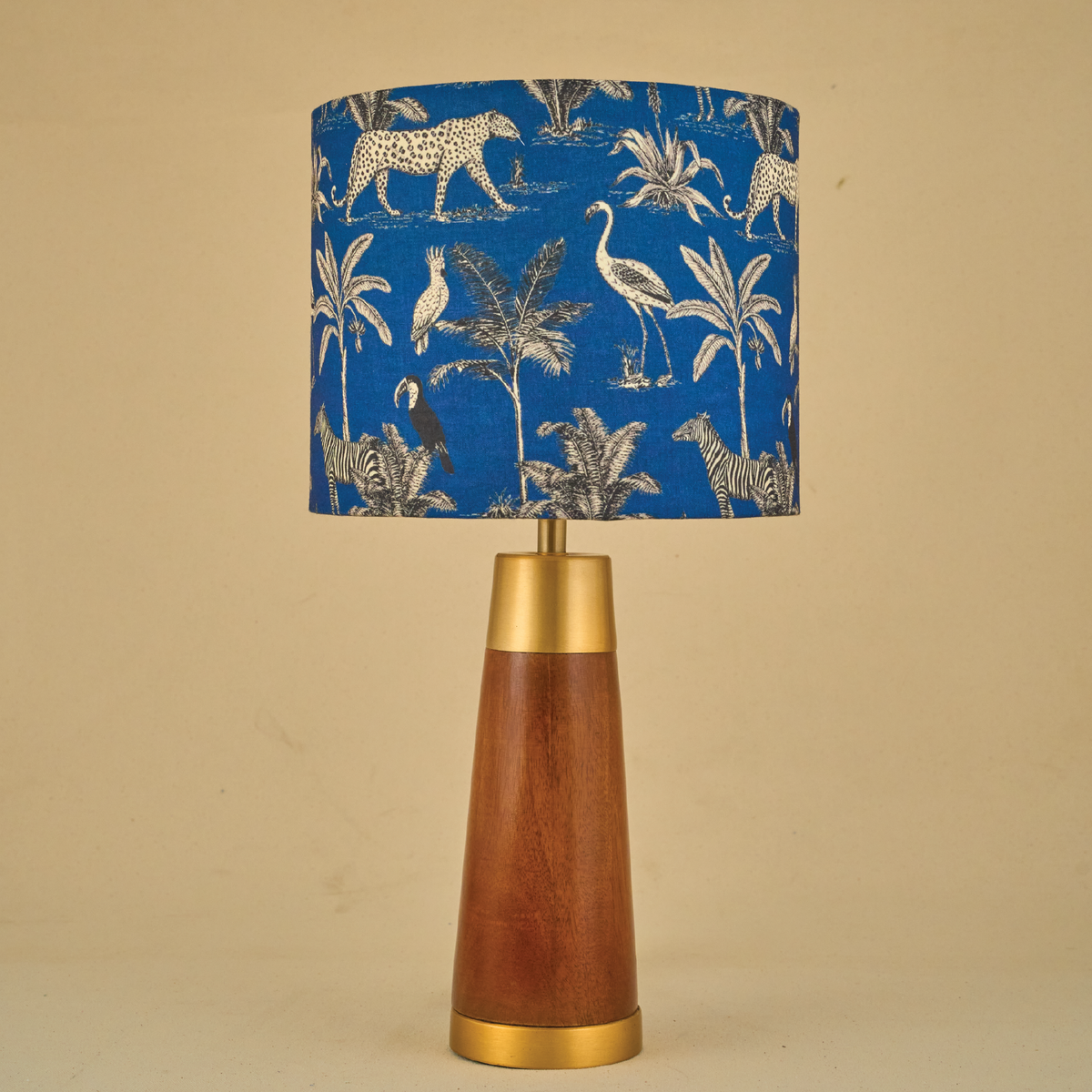 Mango Wood Table Lamp, Savanna Blues Fabric Shade - RIO Collection