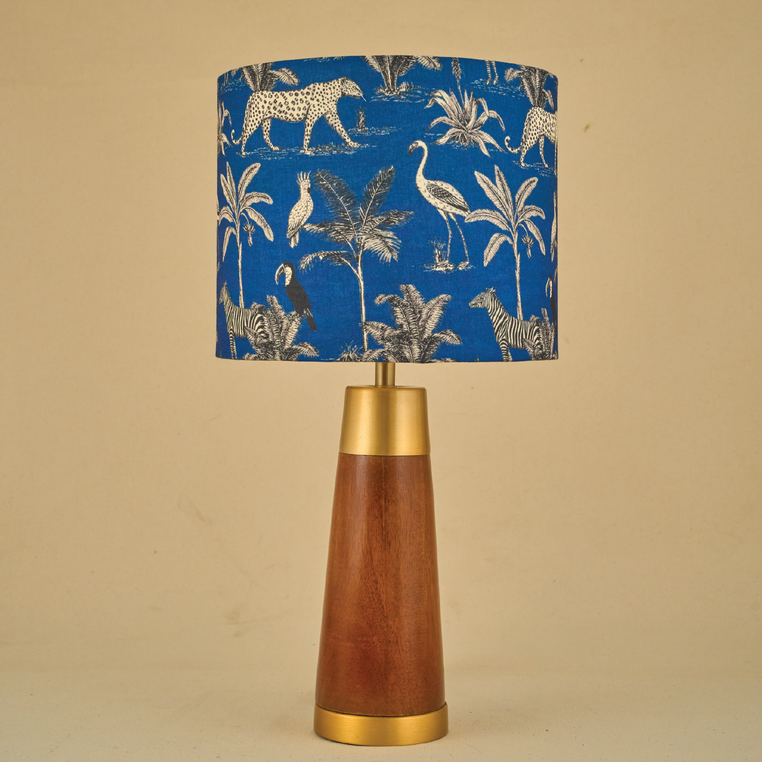 Mango Wood Table Lamp, Savanna Blues Fabric Shade - RIO Collection
