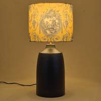 Black Metal Table Lamp, Yellow Victorian Fabric Shade - RIO Collection — thumbnail