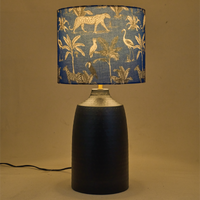 Black Metal Table Lamp, Savanna Blues Fabric Shade - RIO Collection — thumbnail