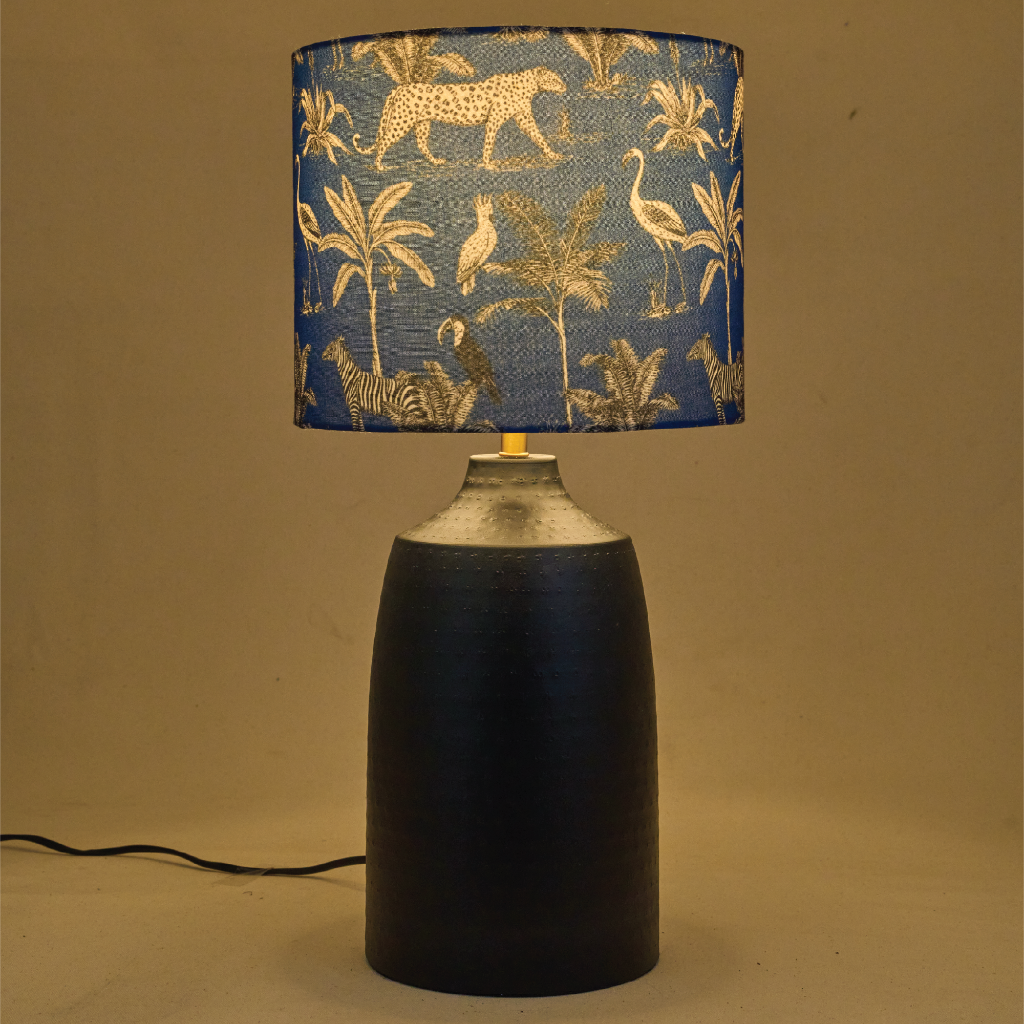 Black Metal Table Lamp, Savanna Blues Fabric Shade - RIO Collection
