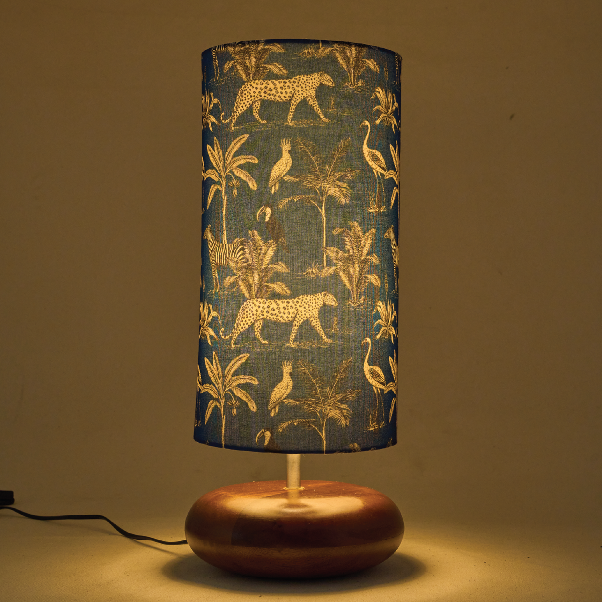 Mango Wood Table Lamp, Savanna Blues Fabric Shade - RIO Collection