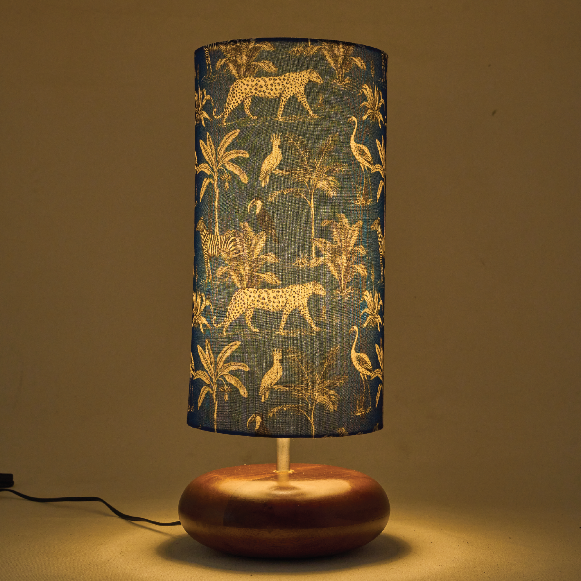 Mango Wood Table Lamp, Savanna Blues Fabric Shade - RIO Collection