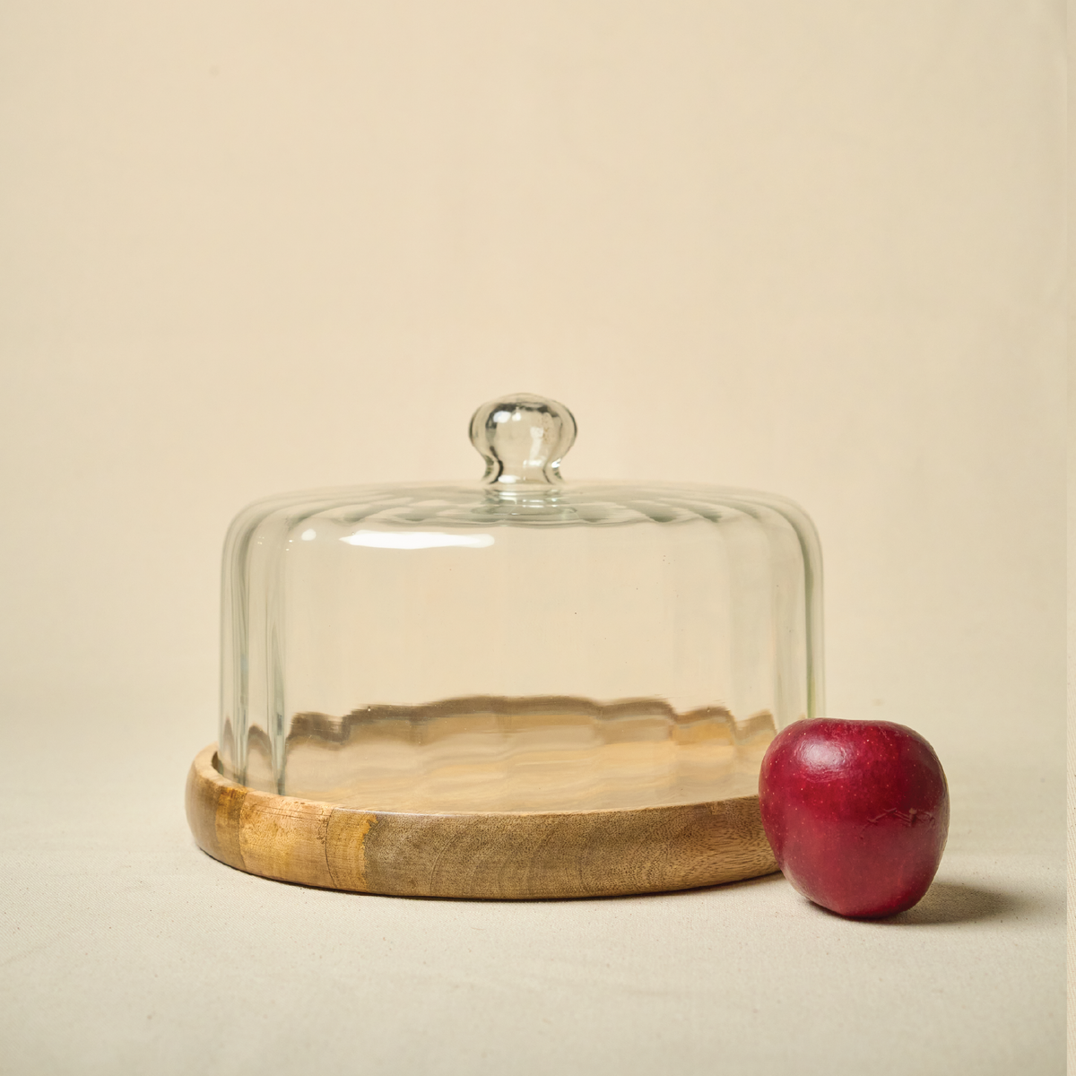 Wooden Cake Stand with Glass Cloche