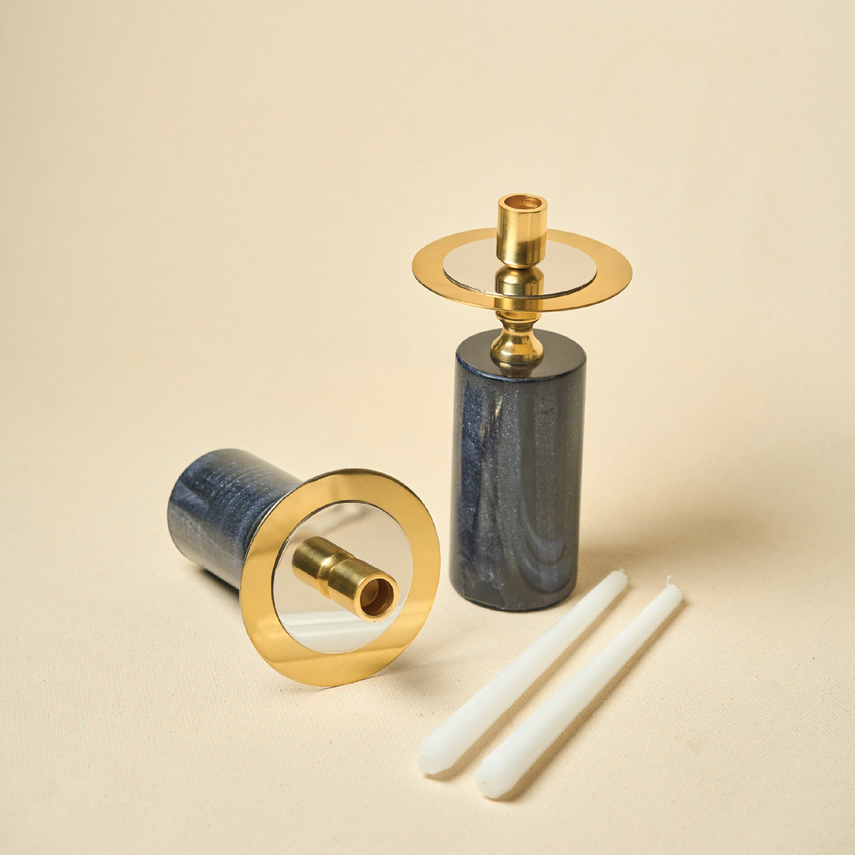 Black Marble Candle Stand, Set of 2
