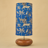 Mango Wood Table Lamp, Savanna Blues Fabric Shade - RIO Collection — thumbnail