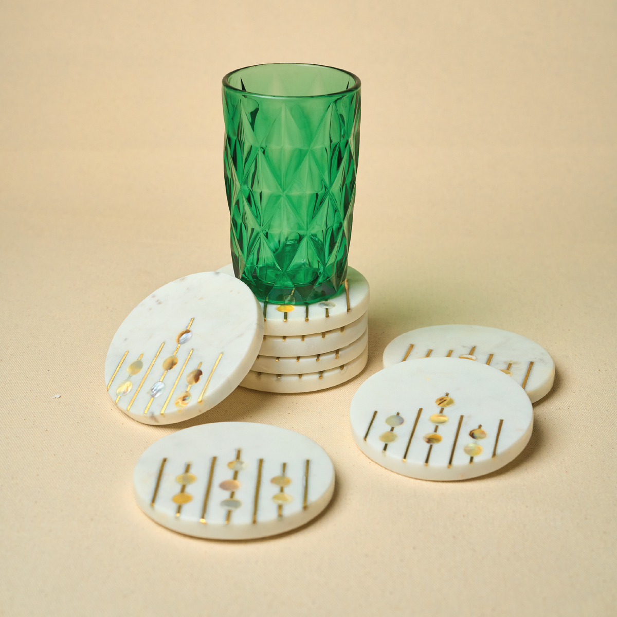Marble & Mother-of-Pearl Coasters with Brass Inlay
