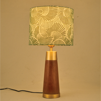 Mango Wood Table Lamp, Lily Leaves Mango Silk Shade - RIO Collection — thumbnail