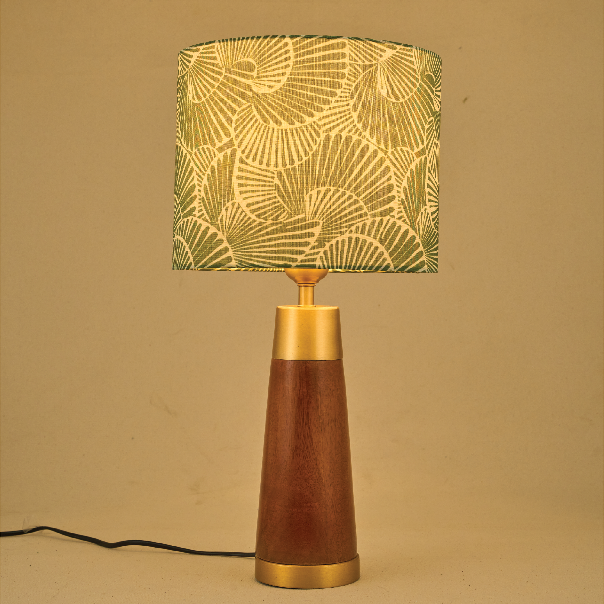 Mango Wood Table Lamp, Lily Leaves Mango Silk Shade - RIO Collection