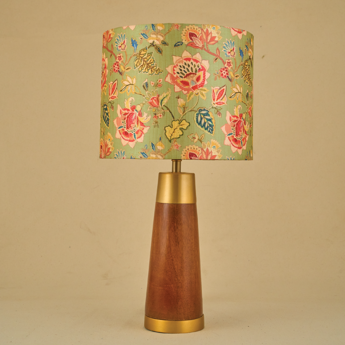 Mango Wood Table Lamp, Persian Flowers Mango Silk Shade - RIO Collection