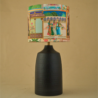 Black Metal Table Lamps, Mango Silk Maharani Shade - RIO Collection — thumbnail