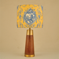 Mango Wood Table Lamp, Yellow Victorian Fabric Shade - RIO Collection — thumbnail