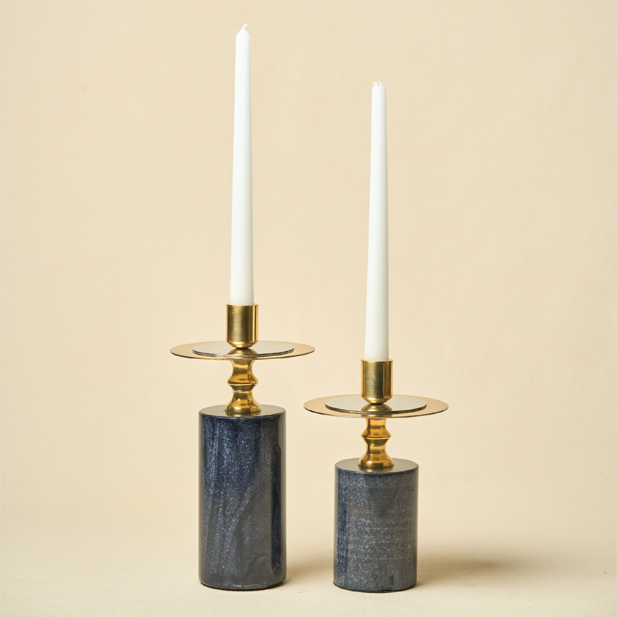 Black Marble Candle Stand, Set of 2