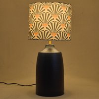 Black Metal Table Lamp with Orange Zebra Fabric Shade – RIO Collection — thumbnail