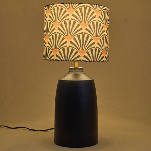 Black Metal Table Lamp with Orange Zebra Fabric Shade – RIO Collection